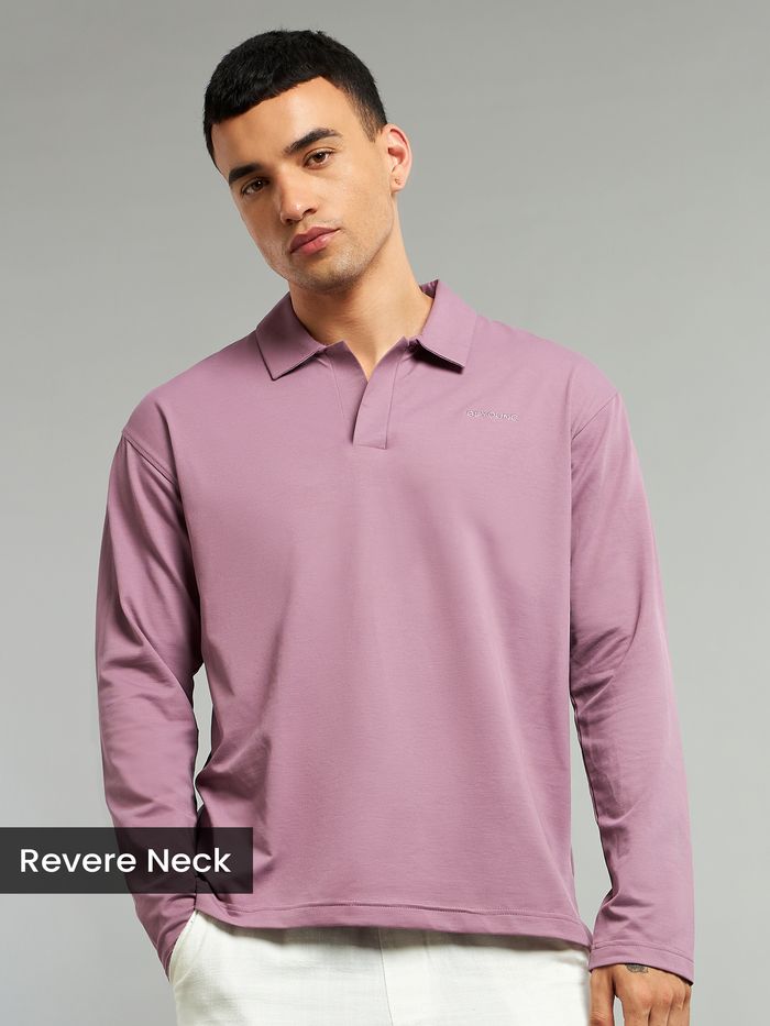 Mauve Pink Revere Neck Full Sleeve Polo