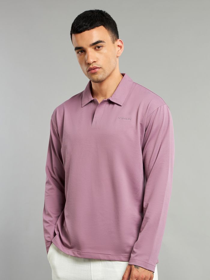 Mauve Pink Revere Neck Full Sleeve Polo - Image 2