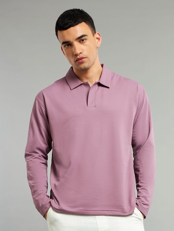 Mauve Pink Revere Neck Full Sleeve Polo - Image 3